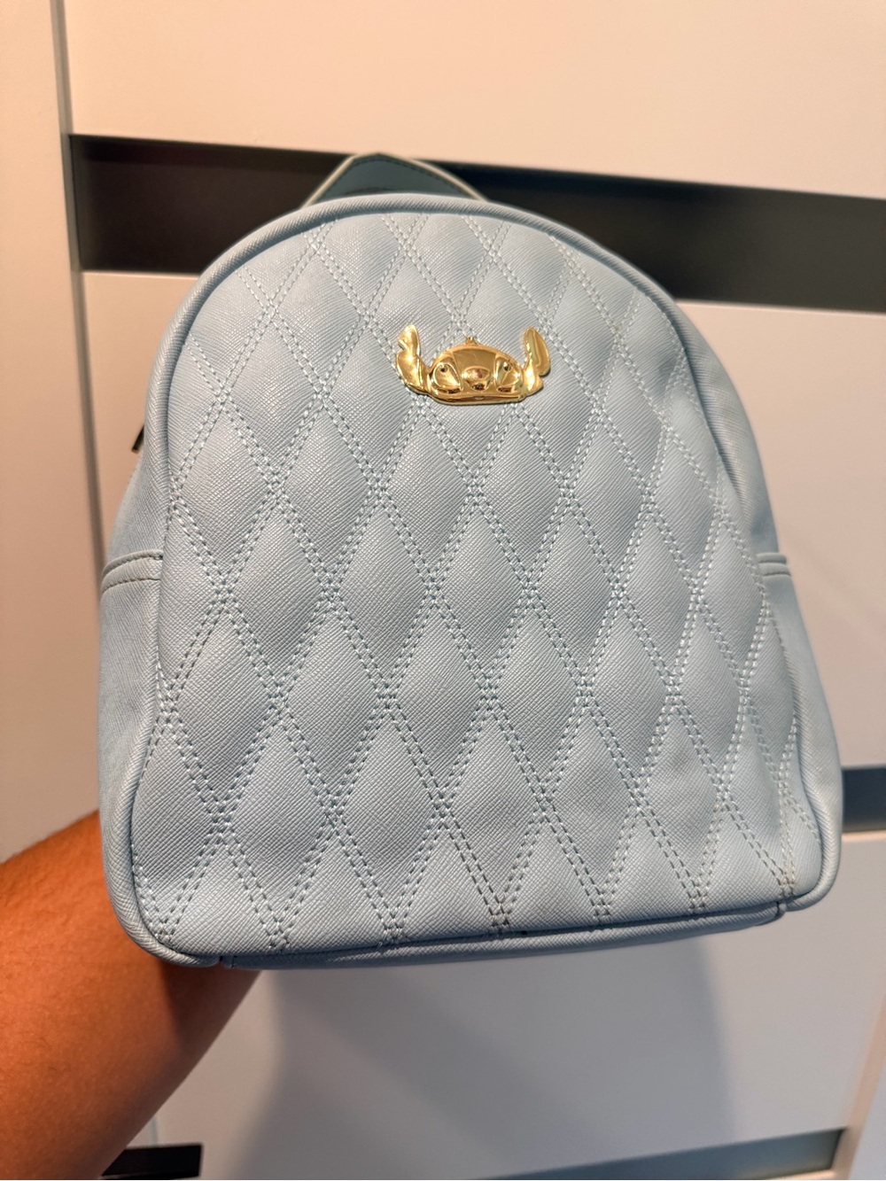 Loungefly Quilted Light Blue Mini Backpack with Gold Accent